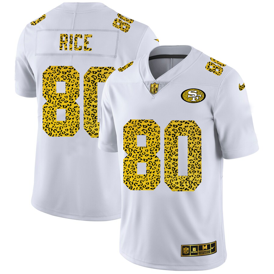 San Francisco 49ers #80 Jerry Rice Men Nike Flocked Leopard Print Vapor Limited NFL Jersey White